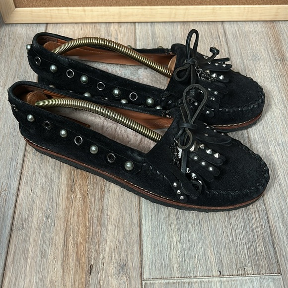 Coach Roccasin Slip On Black Studded Fringe Suede size 8.5 B EUR 39 - Picture 4 of 16